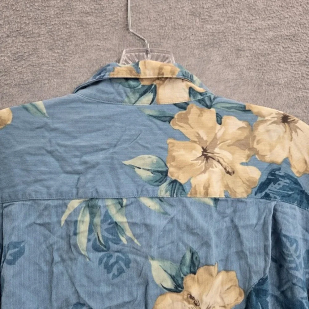 Caribbean‎ Joe Men Button Up Shirt Large Blue Floral Hawaiian Pocket Collar